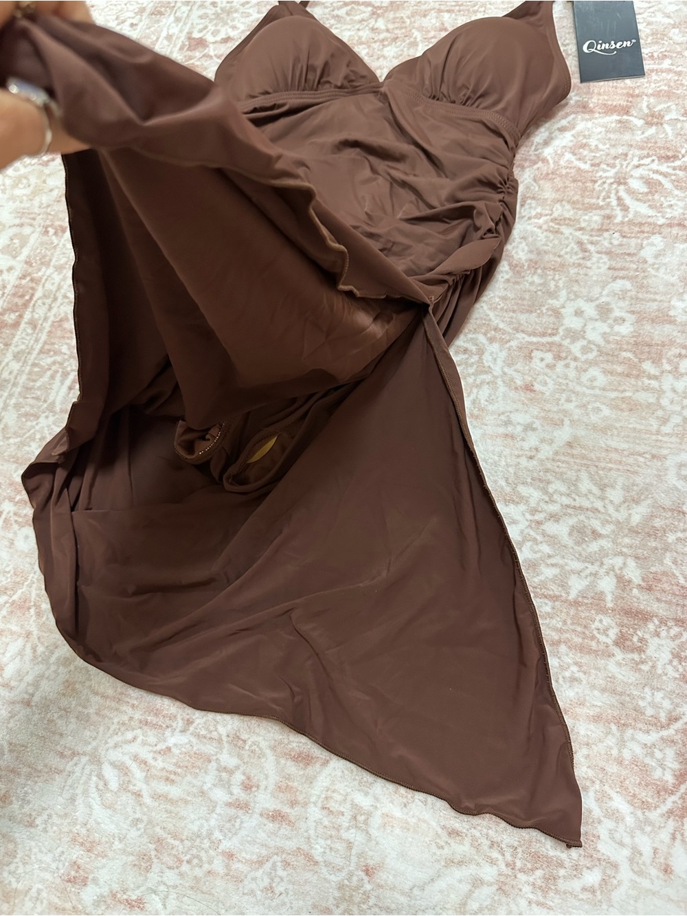 NEW 🤎Swim Brown Ruched Swimdress - V-Neck - Picture 6 of 10